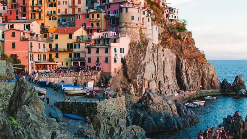 Aerial view of colorful houses and sea coast