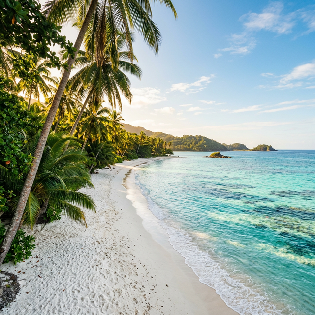 Tropical beach with turquoise water and palm trees
